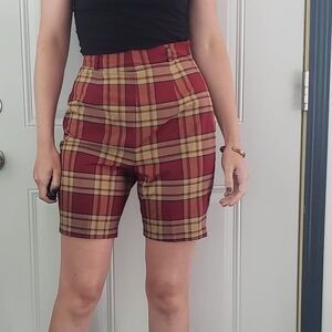 Vintage Handmade‎ Red and Tan Plaid High Rise Shorts